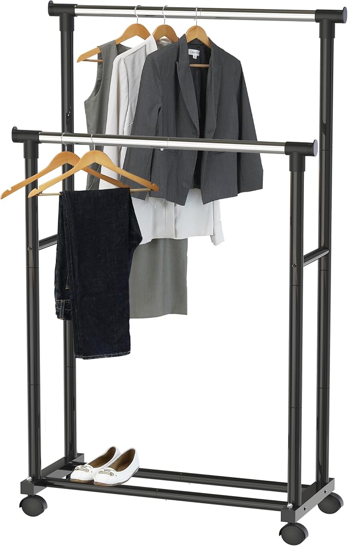 Simple Houseware Double Rod Portable Clothing Hanging Garment Rack by SimpleHouseware