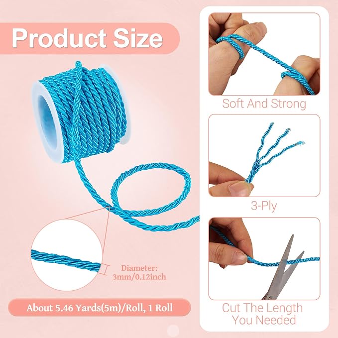 1 Roll 3mm Twisted Cord, 3 Layers Braided Cord - Image 2