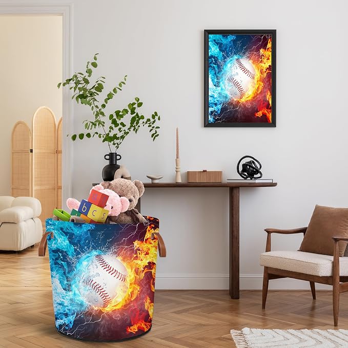 Baseball Fire Laundry Hamper Waterproof Collapsible Basket - Image 8