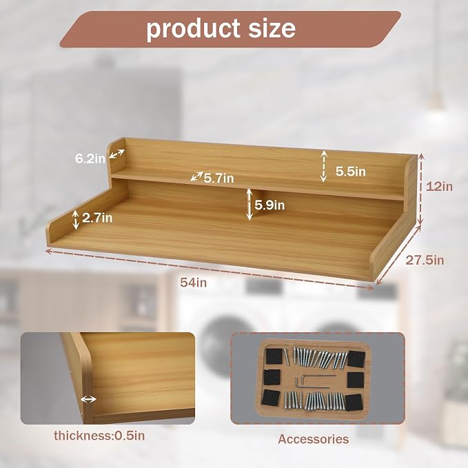 Washer Dryer Countertop with Shelf Laundry Countertop with Rounded Corners Wood - Image 2