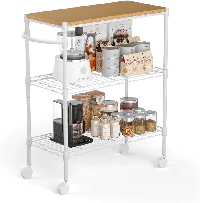 Whitmor 3 Tier Rolling Kitchen Cart, 27.6"x10"x21.7”Heavy Duty Metal Storage by Whitmor