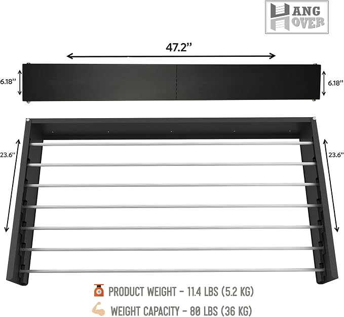 TCO ADVENTURES Wall Mounted Foldable Drying Rack 47" Elegant Matte Invisible - Image 3