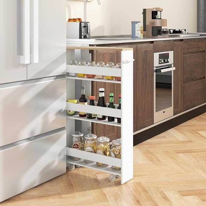 TANGZON 4-Tier Storage Trolley, Slide Out Slim Rolling Kitchen Cart - Image 7