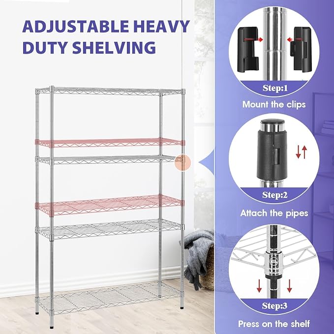 Meet perfect 4-Tier Heavy Duty Wire Shelving Unit, 1000 lbs Total Capacity - Image 5