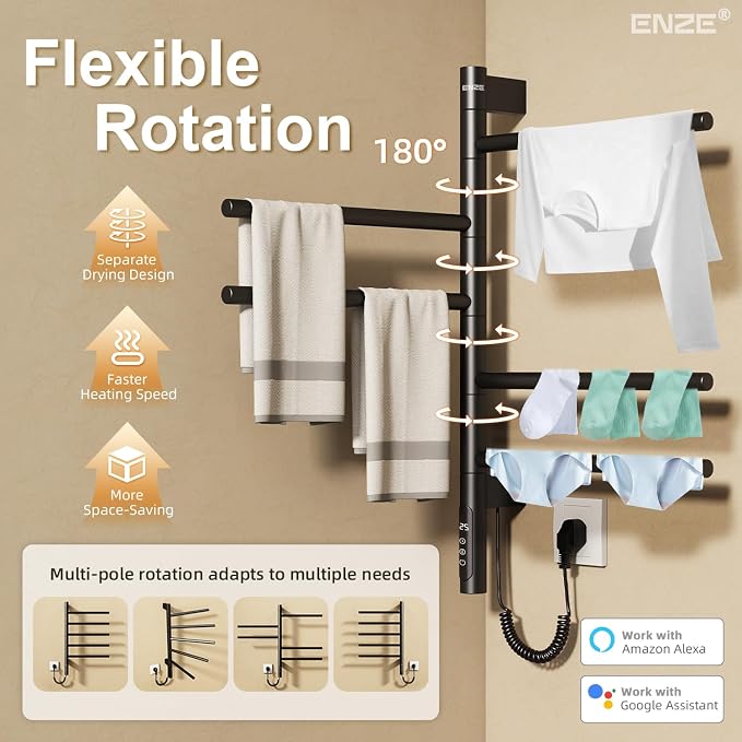 ENZE Smart Rotating Heated Towel Rack - Image 3