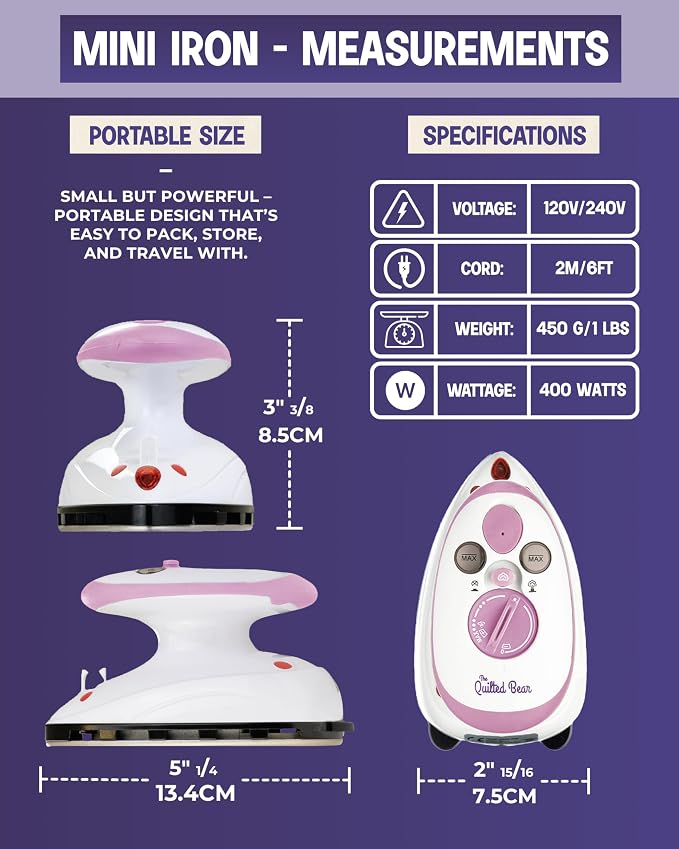 The Quilted Bear Premium Mini Steam Iron - Image 3