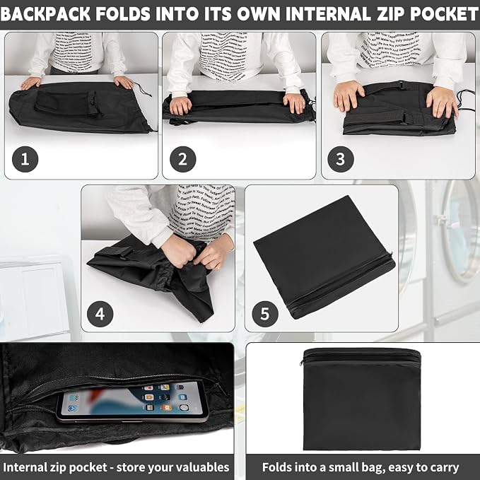 Laundry Bag Backpack with Shoulder Straps and Mesh Pocket Foldable Clothes - Image 5