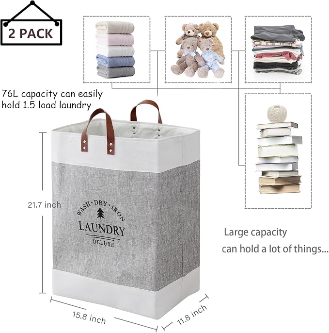 COMFY HOMI 2Pack 76L Laundry Basket & Hamper, Large Collapsible Waterproof - Image 3