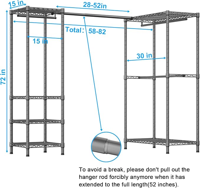 E10L L-Shaped Clothes Rack for Corner（With Expandable Hanger Rod）Heavy Duty - Image 2