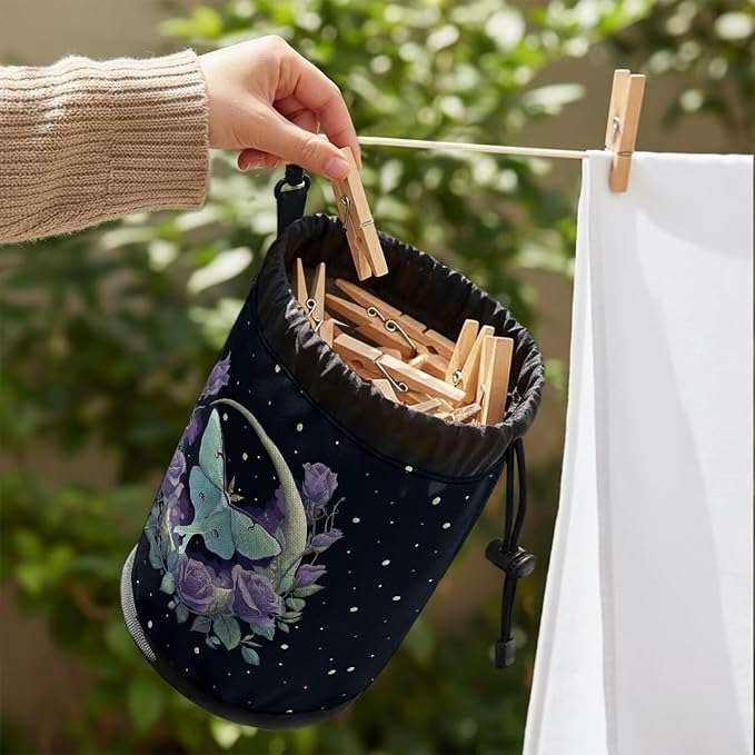 Clothespin Bag Holder Outside, Starry Night Moon Rose Multiple Hanging Methods - Image 4