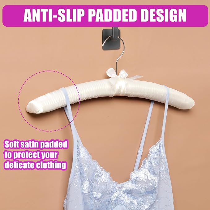 Amber Home 5 Pack 17 Inch Large Ivory Satin Padded Hangers - Image 4