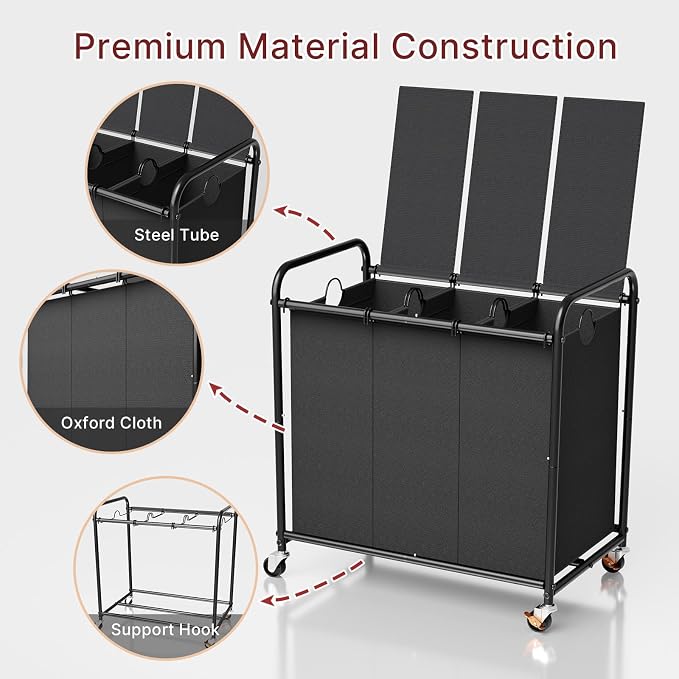 3-Compartment Laundry Cart - Image 7
