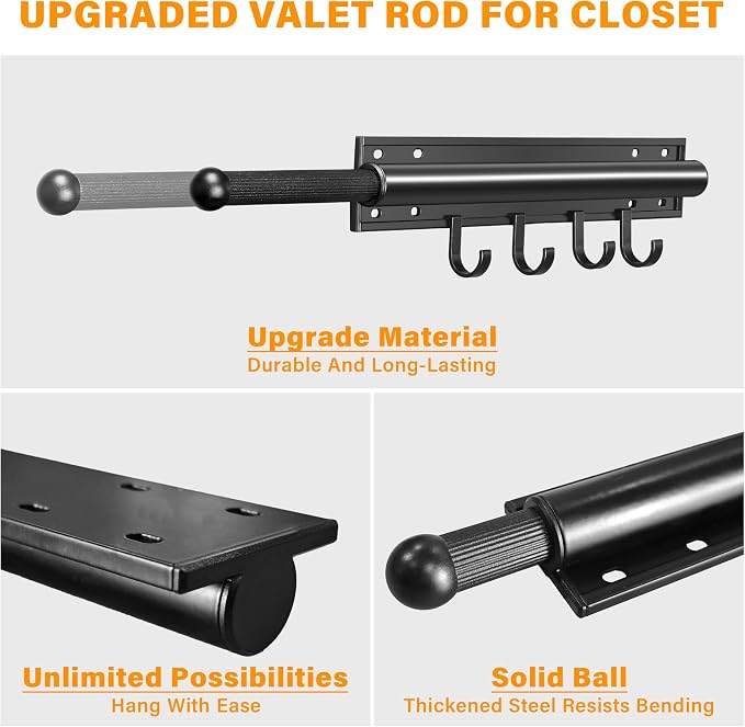 12 Inch Valet Rod for Closet Pull Out Clothes Hanger - Image 4