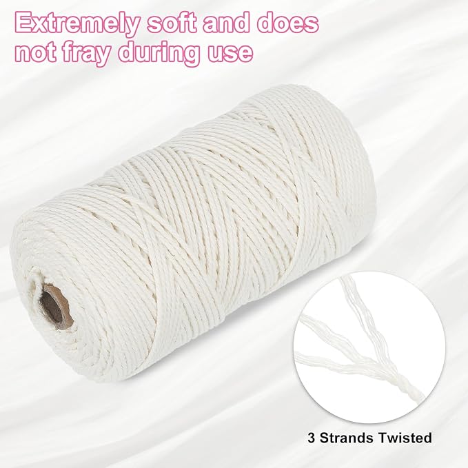 HARFINGTON Natural Macrame Cord 2mm x 220 Yards 3 Strand Twisted Cotton Macrame - Image 3