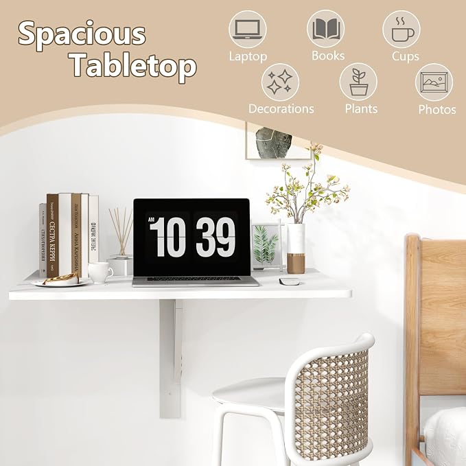 Wall Mounted Folding Desk, Fold Down Drop Leaf Table, Wood Laundry Floating Desk - Image 7