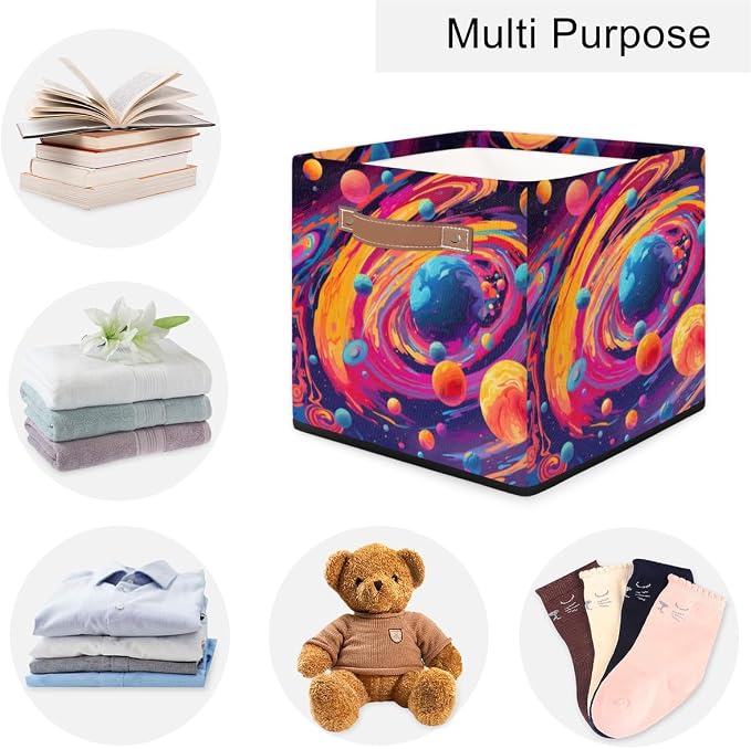 Space Planets Storage Basket 13x13x13 Inch Large Fabric Storage Box - Image 4