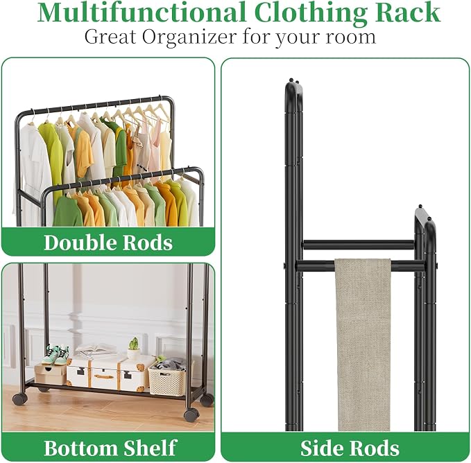 Simple Trending Clothing Clothes Rack Double Rods - Image 3