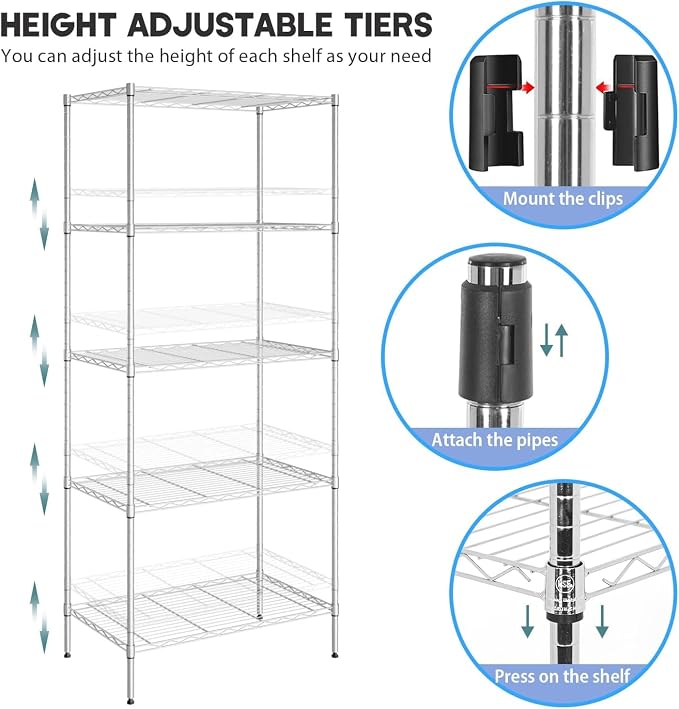 Meet perfect 5-Tier NSF Certified Steel Shelving Unit, 500 lbs Capacity Heavy - Image 5
