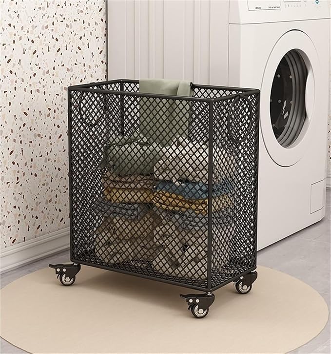 Metal Laundry Basket with Wheels, Rolling Laundry Cart, Slim Rolling Hamper by TPTBON