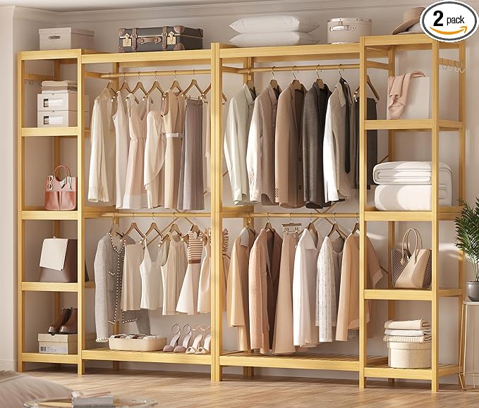 Homykic Closet System Set of 2, Bamboo Clothing Rack by Homykic