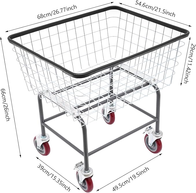 Laundry Cart, 110Lbs Load Capacity Steel Wire Laundry Cart Rectangular Laundry - Image 2