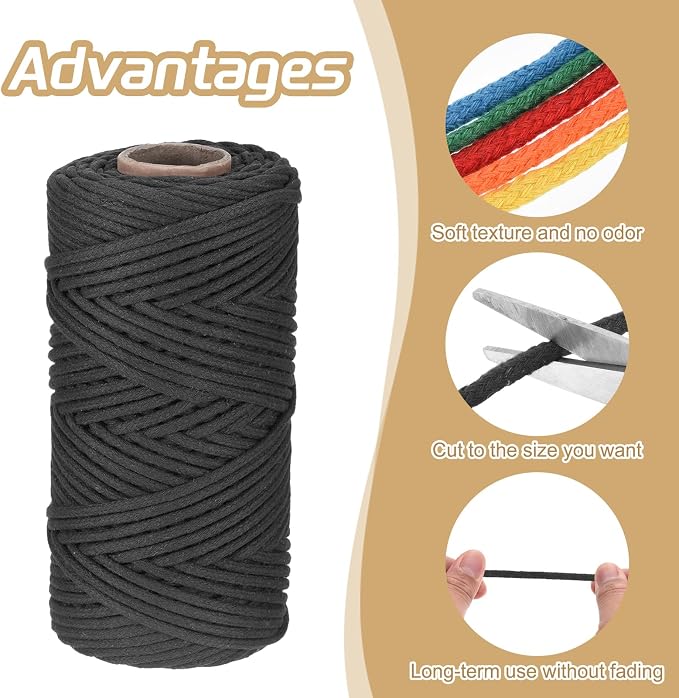 Rebower Macrame Cord 4mm x 109 Yard, Natural Cotton Macrame Rope Twisted - Image 3