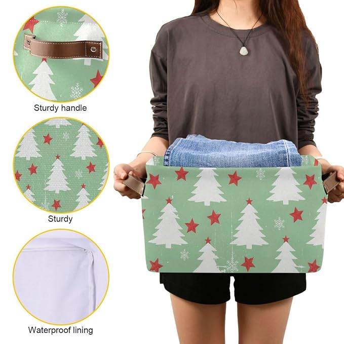 Christmas Stars Tree Green Pattern Rectangular Storage Bin Basket - Image 7