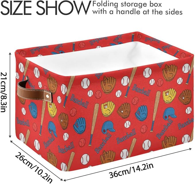 Emelivor Baseball Gloves Red Storage Basket Bins Foldable Laundry Hamper - Image 3