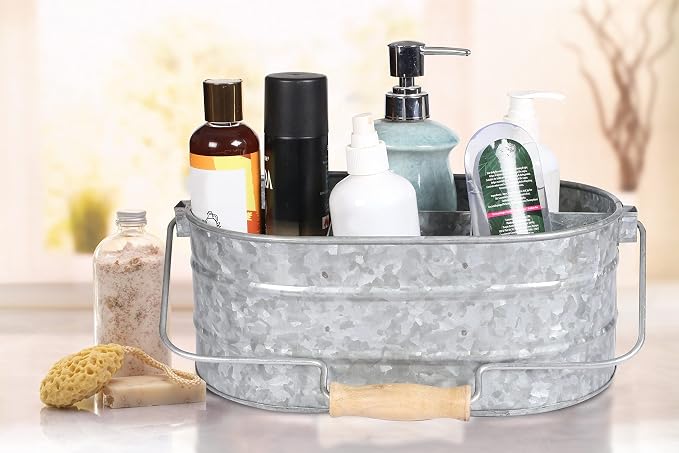Galvanized Metal Caddy with 4 Compartments, Rustic Farmhouse Kitchen Picnic - Image 2