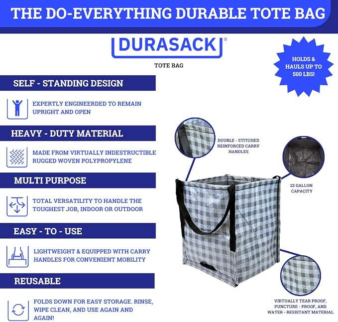 DURASACK Heavy Duty Storage Tote Bag 22-Gallon Rugged Woven Polypropylene - Image 3