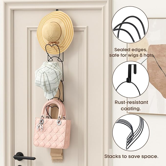 LINFIDITE 10 Pack Hat Rack for Wall hat Organizer for Baseball caps Over Door - Image 8