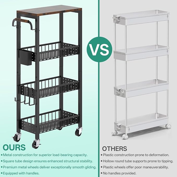 Slim Bathroom Storage Cart, 4 Tier Small Rolling Organizer Cabinet - Image 5