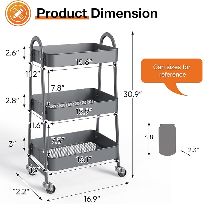 NEWBULIG 3-Tier Rolling Utility Cart - Image 4