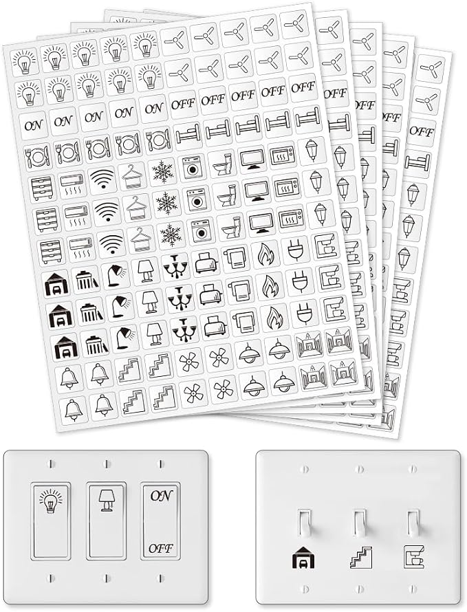 600 Pcs Light Switch Sticker Labels, 31 Designs Transparent Switch ID Stickers by GOMAKERER