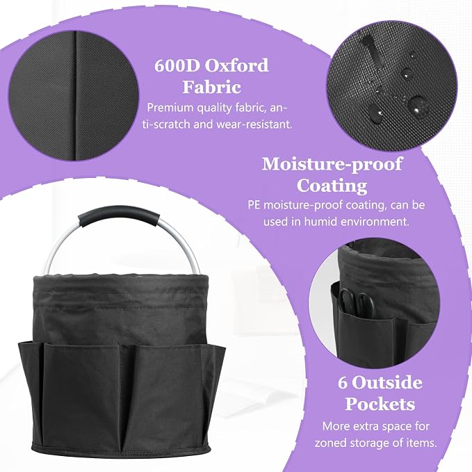 17L Bucket Tool Organizer with 6 Side Pockets, Folding Gardening Tool Bag - Image 4