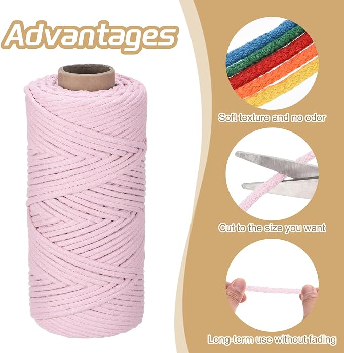 Rebower Macrame Cord 4mm x 109 Yard, Natural Cotton Macrame Rope Twisted - Image 3