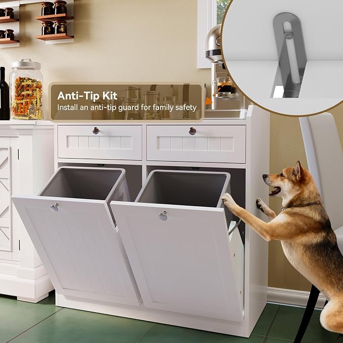 Double Tilt Out Trash Can Cabinet, Dog-Resistant, Fits 13.8"H Bins, Includes - Image 3