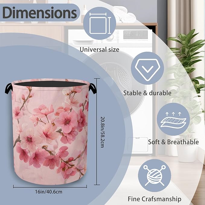 Cherry Blossoms Laundry Basket, Japanese Foldable Oxford Cloth Tote Bag Laundry - Image 2