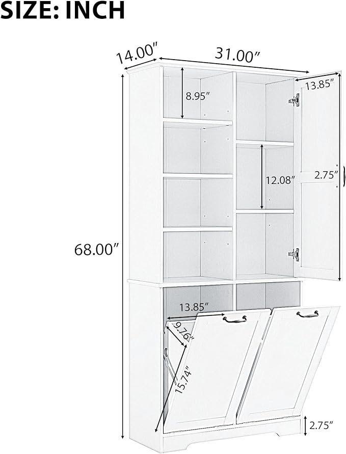 Merax Cabinet with Tilt-Out Laundry Hamper Basket, Tall Bathroom Storage - Image 2