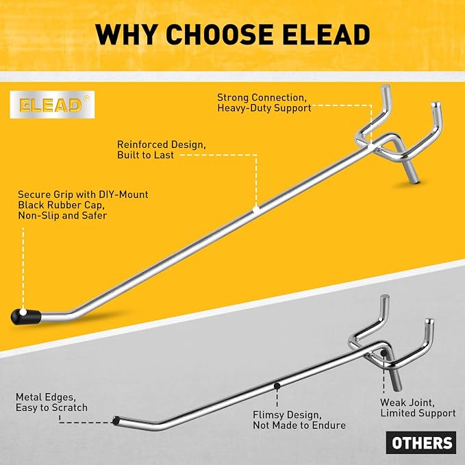 ELEAD 66-Piece 2/4/6 Inch Pegboard Hooks, Heavy Duty Peg Board Organizer - Image 3