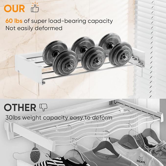 Wall Mounted Drying Rack, Laundry Clothes Drying Rack Foldable, Collapsible - Image 3