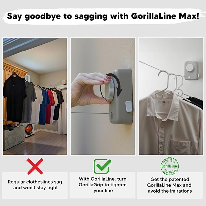 GorillaLine Max – Retractable Clothesline Indoor Outdoor, Non-Sagging Heavy - Image 3