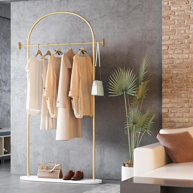 TIEOU Metal Gold Coat Rack, Freestanding Entryway Stand, Hat Coat Hanger - Image 5