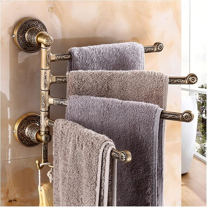 ZHOUXIAO Swing Out Towel Bar Gold Carved Finish, Vintage Towel Racks by Unknown