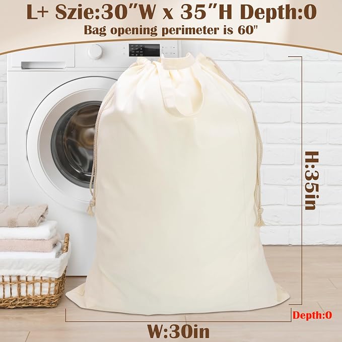 Canvas Laundry Bag with Handles & Drawstring Closure 30”Wx35"H, Thick Canvas - Image 4
