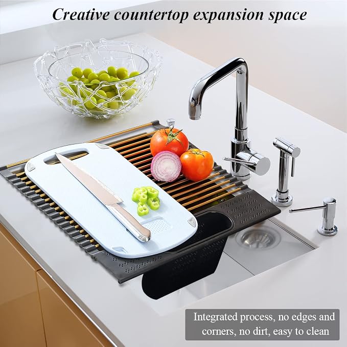Berglander Gold Dish Drying Rack Over The Sink, L17.5*W 15" Rollable Tianium - Image 8