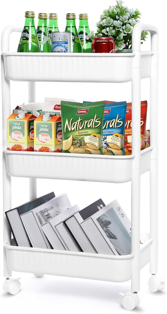 YSSOA Rolling Storage Cart, 3 Tier Slim Mobile Shelving Unit 360° Rotating - Image 8