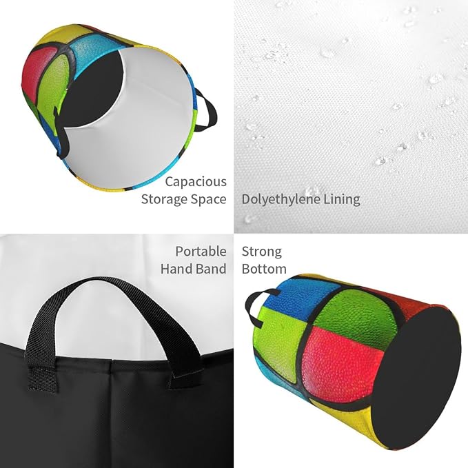 Colorful Basketball Texture Laundry Hamper Bag - Image 3
