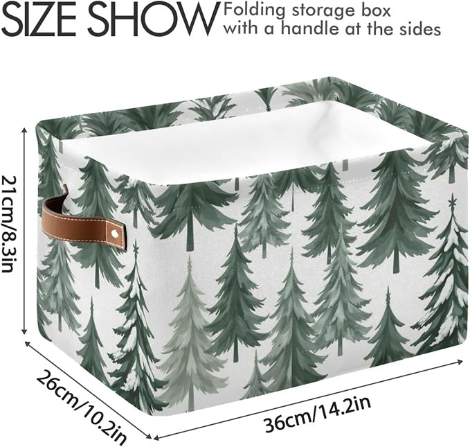 Pfrewn Christmas Square Storage Basket Woodland Rustic Forest Pine Trees - Image 4