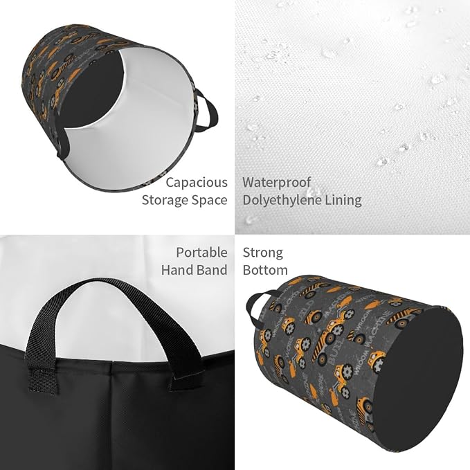 Cute Excavator Engineering Vehicle Laundry Hamper Bag - Image 3